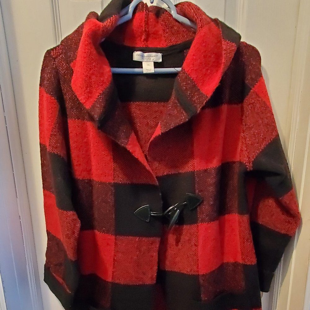 Christopher & Banks Buffalo Plaid Hooded Cardigan Sweater